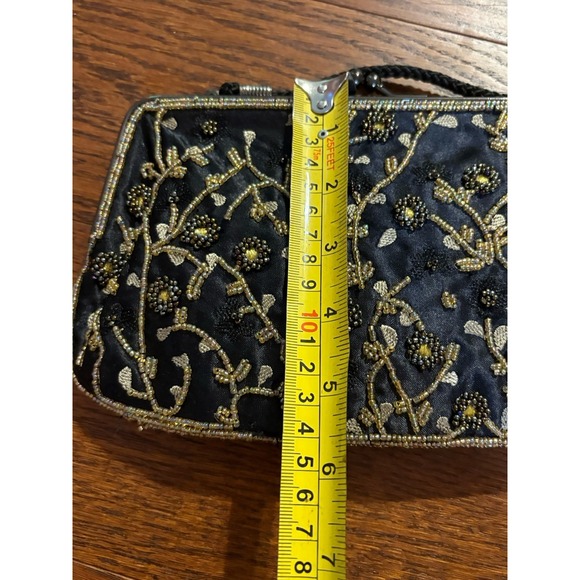 Vintage Lancome Beaded Black Purse Evening Bag Clutch Embellished 8" X 5.5" - Picture 4 of 8